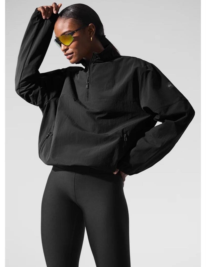 alo ブラック ハーフジップ ウィンドブレーカー