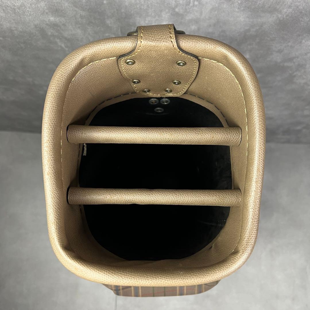 良品　ミズノ　キャディバッグ　3分割　カート式　チェック柄　一部レザー　チャーム