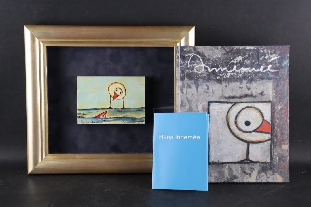 真作保証 ハンス・イヌメ 希少肉筆 板に水彩 額装 作品集・ポストカード付