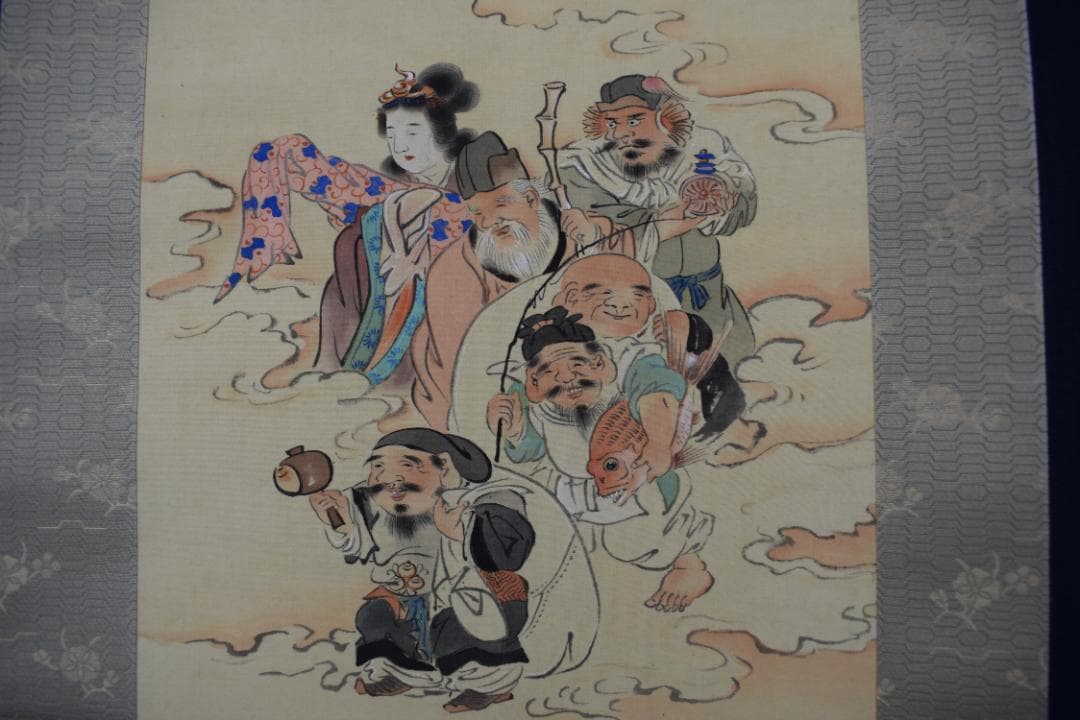 紫雲/七福神来迎之図/掛軸☆宝船☆Y-603　JM
