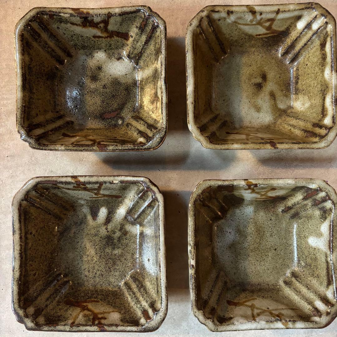 益子焼　人間国宝　浜田庄司　濱田庄司　地釉鐡絵黍紋向付4客