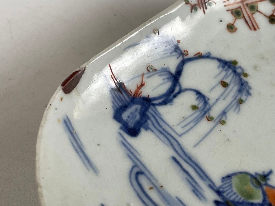 #2 骨董　アンティーク　色絵古九谷　色絵山水文瓢形向付　変形皿　古九谷