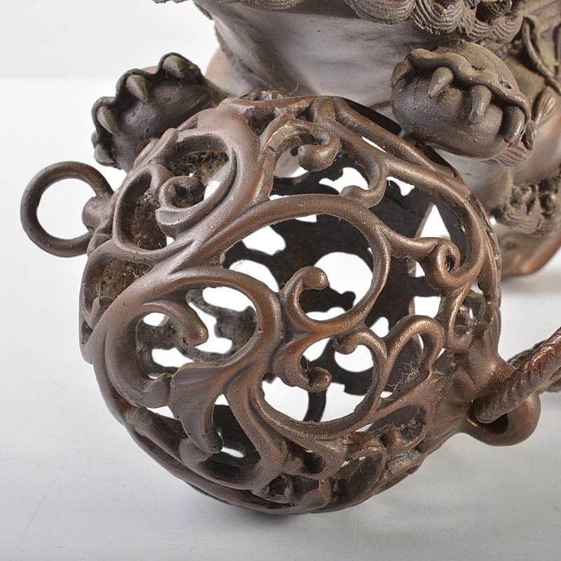 中国　古銅宣徳銅　玉乗り獅子　香炉　置物　Y　R7427