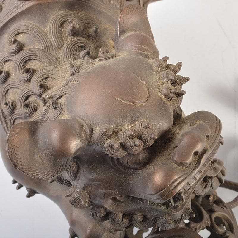 中国　古銅宣徳銅　玉乗り獅子　香炉　置物　Y　R7427