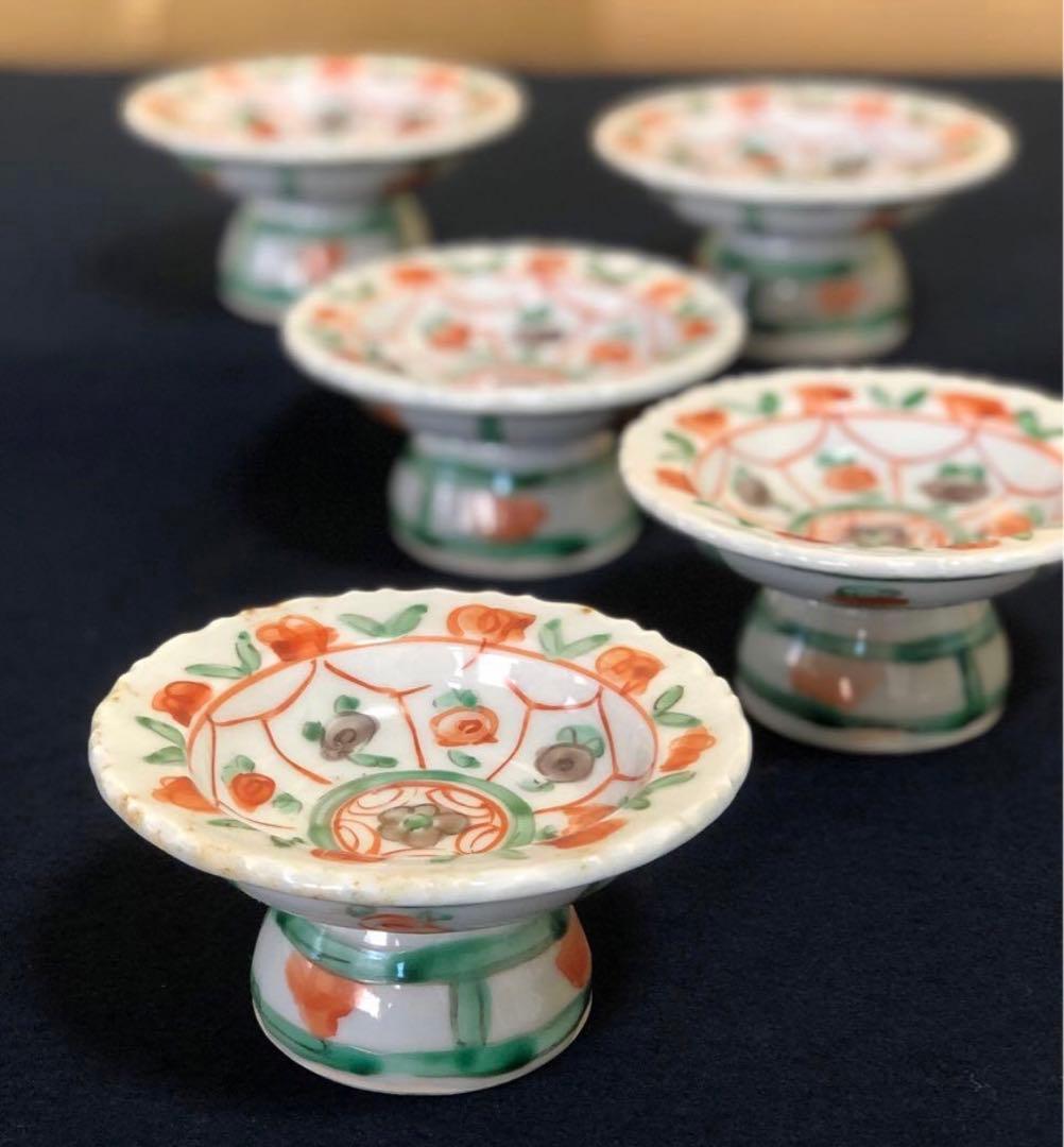 《R》九谷焼 須田 菁華 安南 色絵 台皿5客　1f