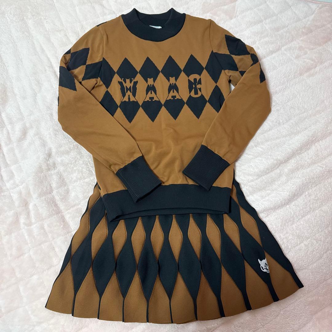 ゴルフウェア WAAC ワック ダイヤ柄セットアップ ニット スカート