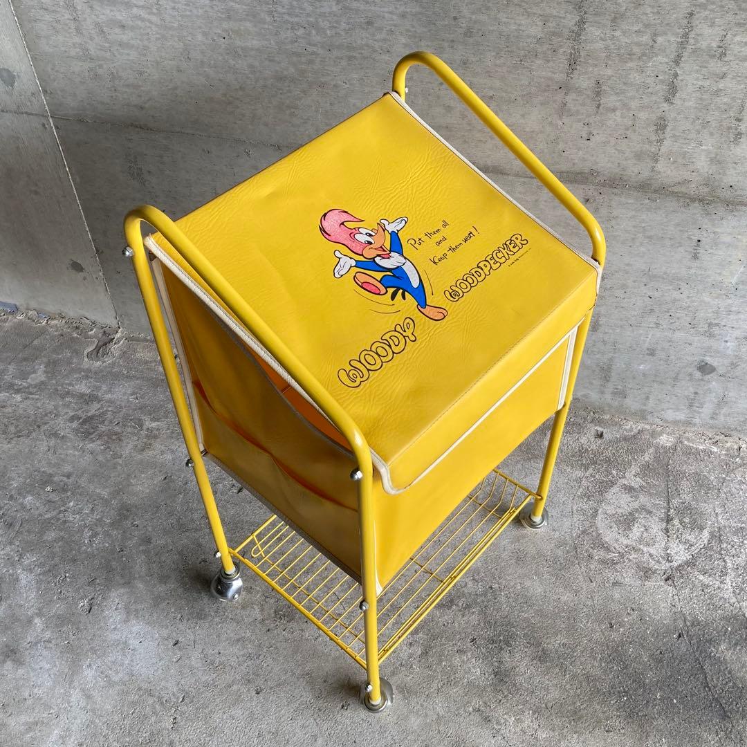 ウッドペッカー ワゴン カート ラック カゴ 収納 黄色 ポップ レア レトロ
