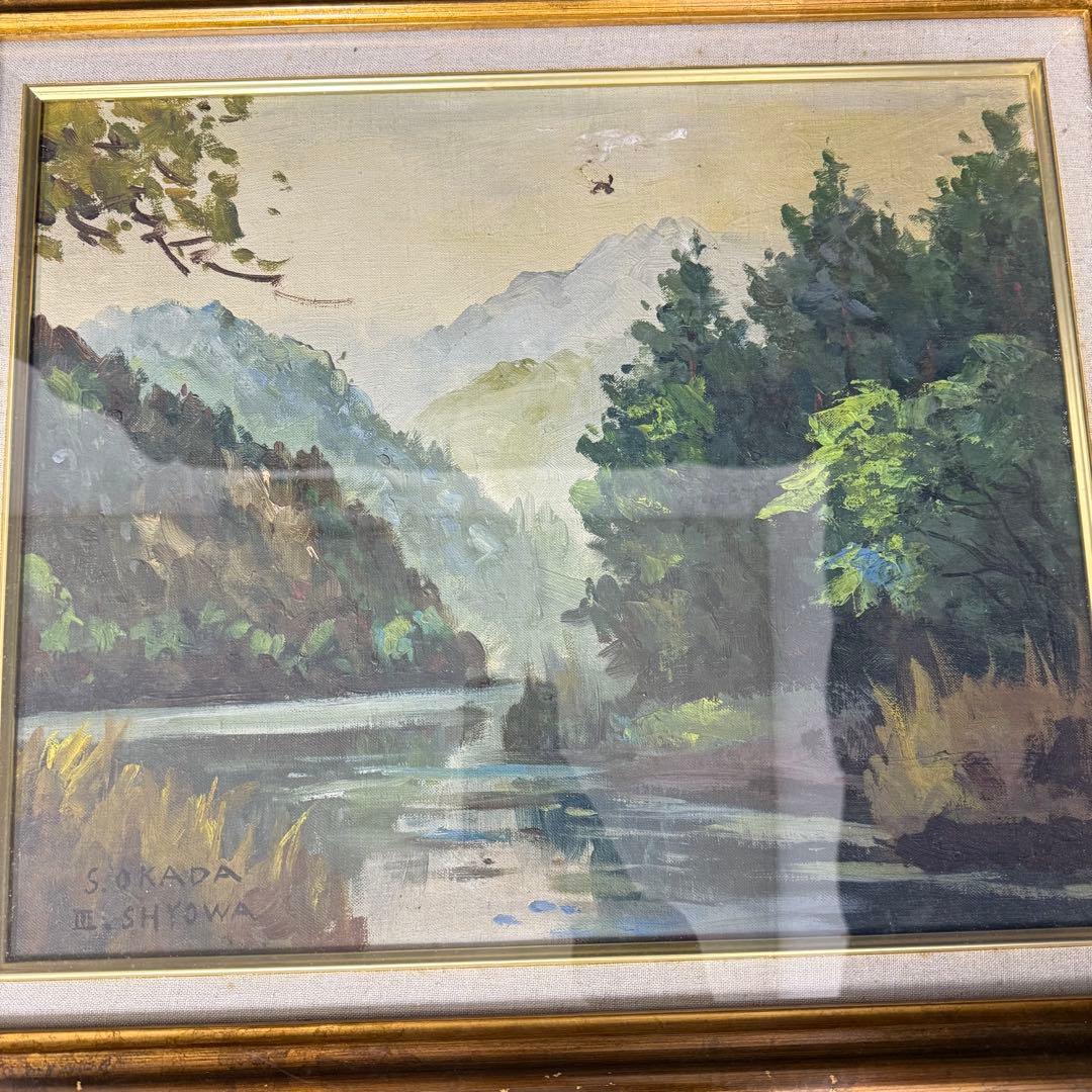 絵画 岡田三郎助 河口湖畔 油彩 油絵 風景画