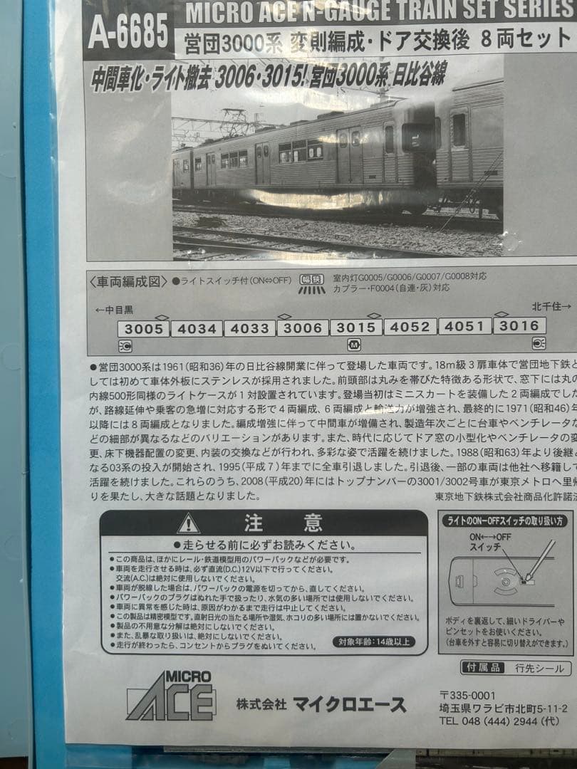 マイクロエース営団3000系　変則編成、ドア交換後８両編成