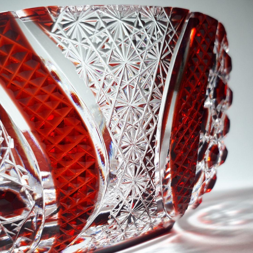 薩摩切子　門脇健二 作品　色被せガラス　　　八角籠目紋様 鉢　【希少レア作品】