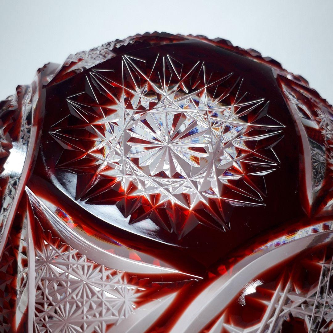 薩摩切子　門脇健二 作品　色被せガラス　　　八角籠目紋様 鉢　【希少レア作品】