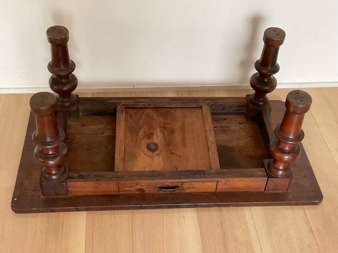 ろくろ脚 ちゃぶ台 文机 ローテーブル 引き出し付き アンティーク家具 古道具