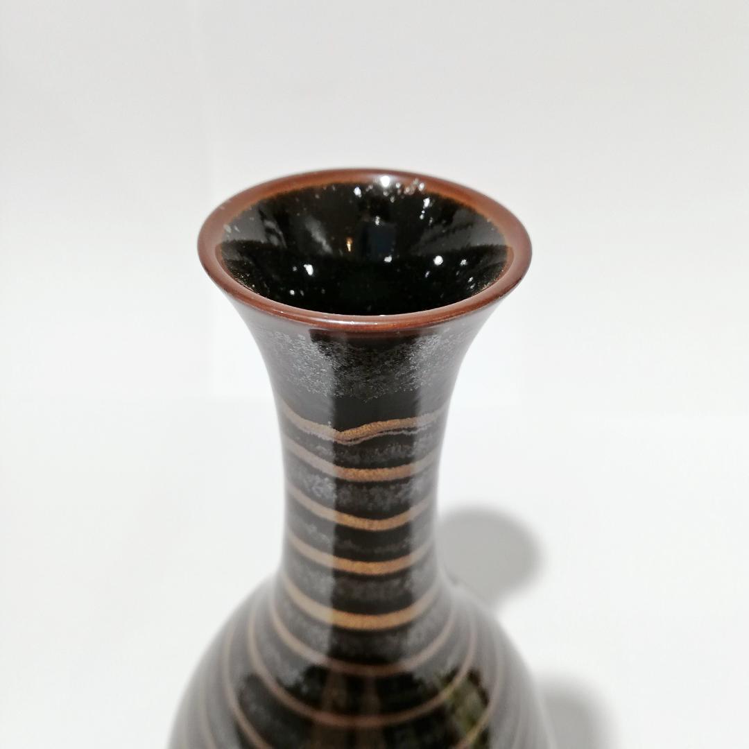 〇文化勲章受章　青木龍山　鶴首花瓶 天目渚