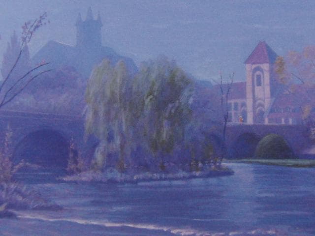 飯田祐三、モレー風景、希少な画集より、新品高級額、額装付、状態良好