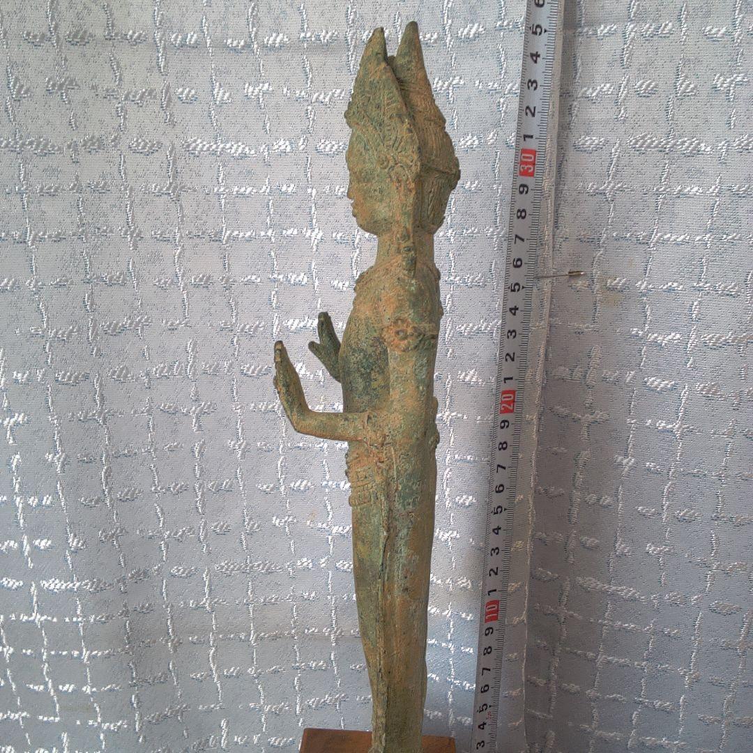 ブロンズ製仏像 約30cm 木製台座付き 古代？