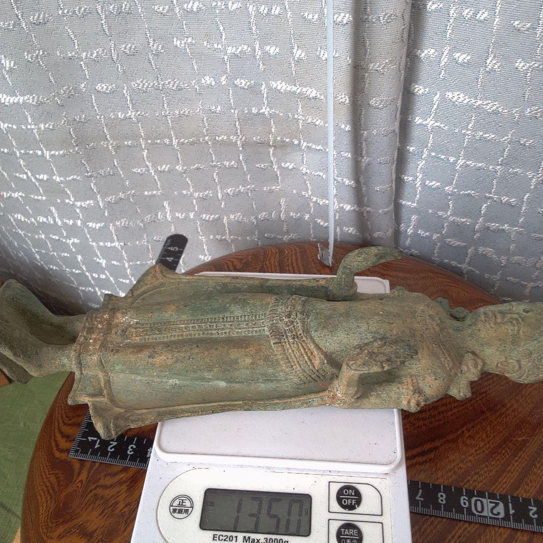 ブロンズ製仏像 約30cm 木製台座付き 古代？