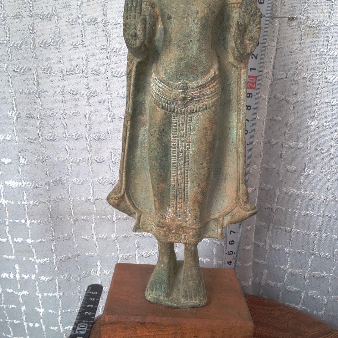 ブロンズ製仏像 約30cm 木製台座付き 古代？