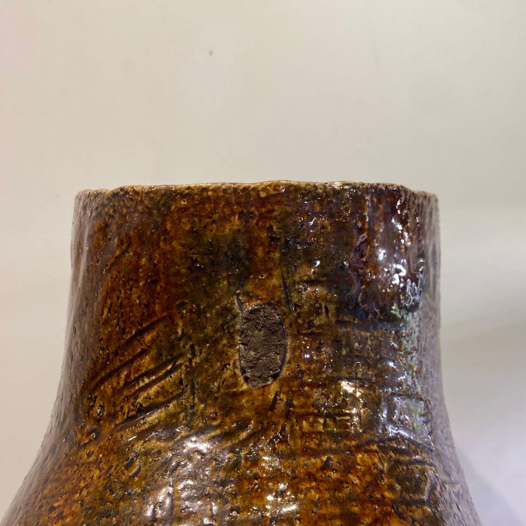 プリミティブでアンバランスな陶器製花器 ビンテージ 古道具