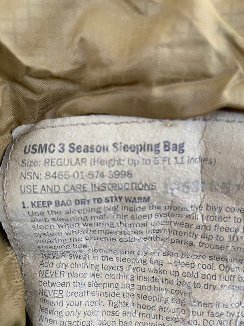 米軍放出品、USMC 3 Season Sleeping Bag レギュラー