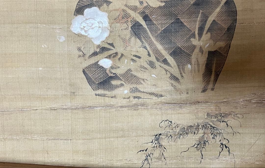 まくり 絹本■椿椿山■ ［花之図］肉筆 送料込み！