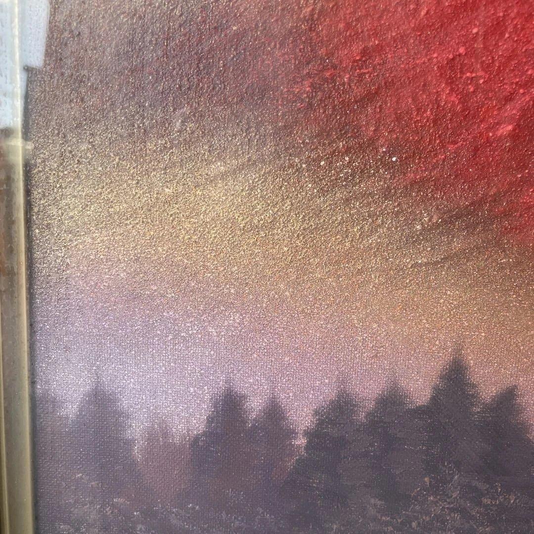 美品 徳田春邦「赤富士」油彩画 油絵 直筆サイン入り 富士山 縁起物 開運