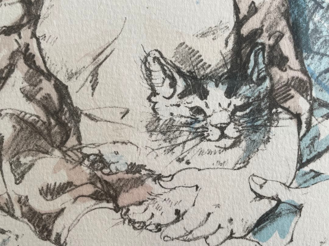 藤田嗣治　レオナール・フジタ　母子像　女性と子供　猫を抱く母子像　リトグラフ