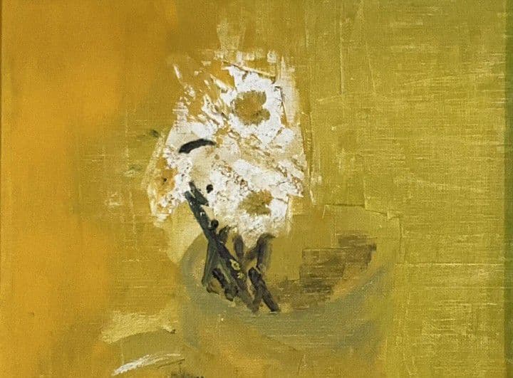 サインあり・綾乃油彩『花』F4号額付