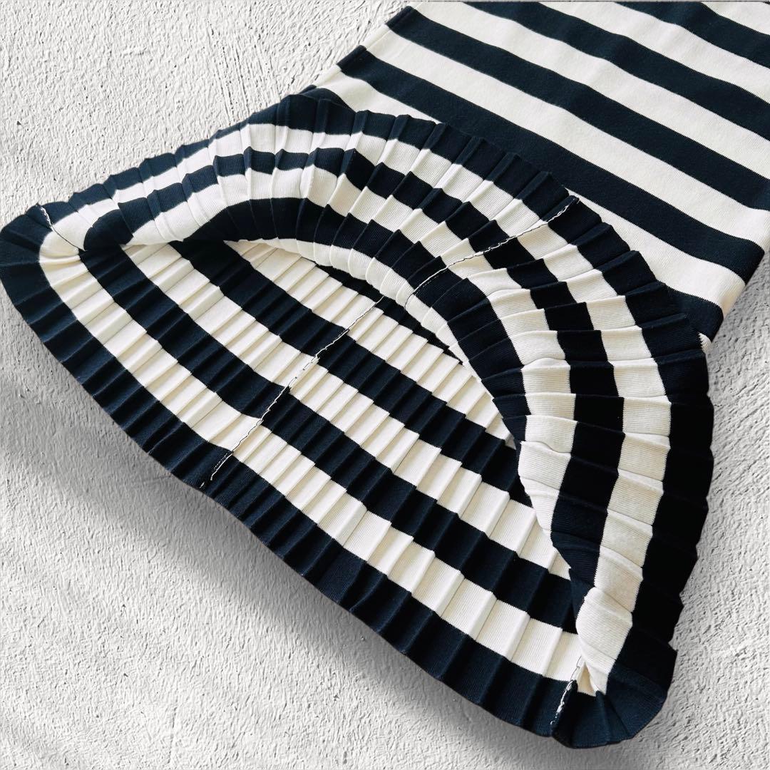 【美品】パーリーゲイツ 薄手ニット ワンピース ボーダー プリーツ スカート