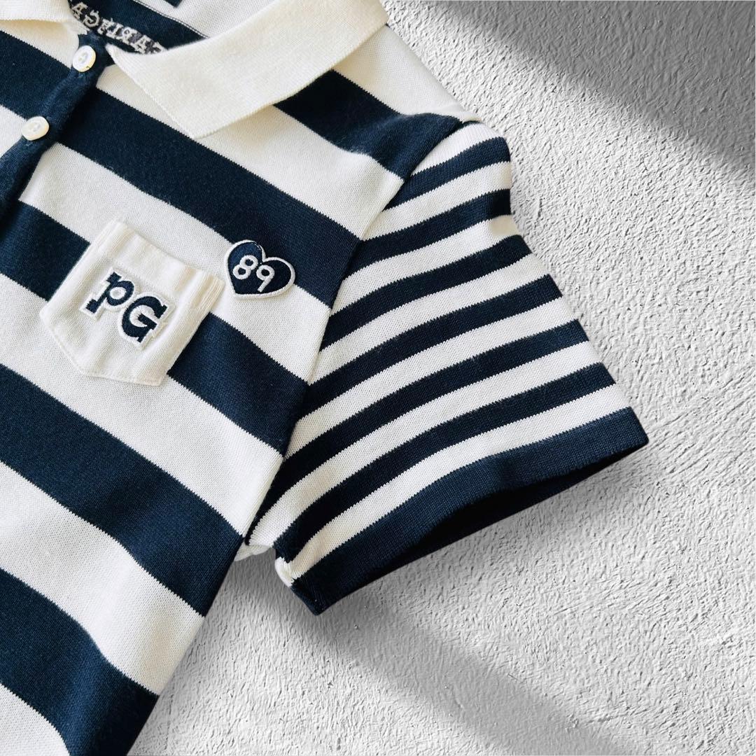 【美品】パーリーゲイツ 薄手ニット ワンピース ボーダー プリーツ スカート