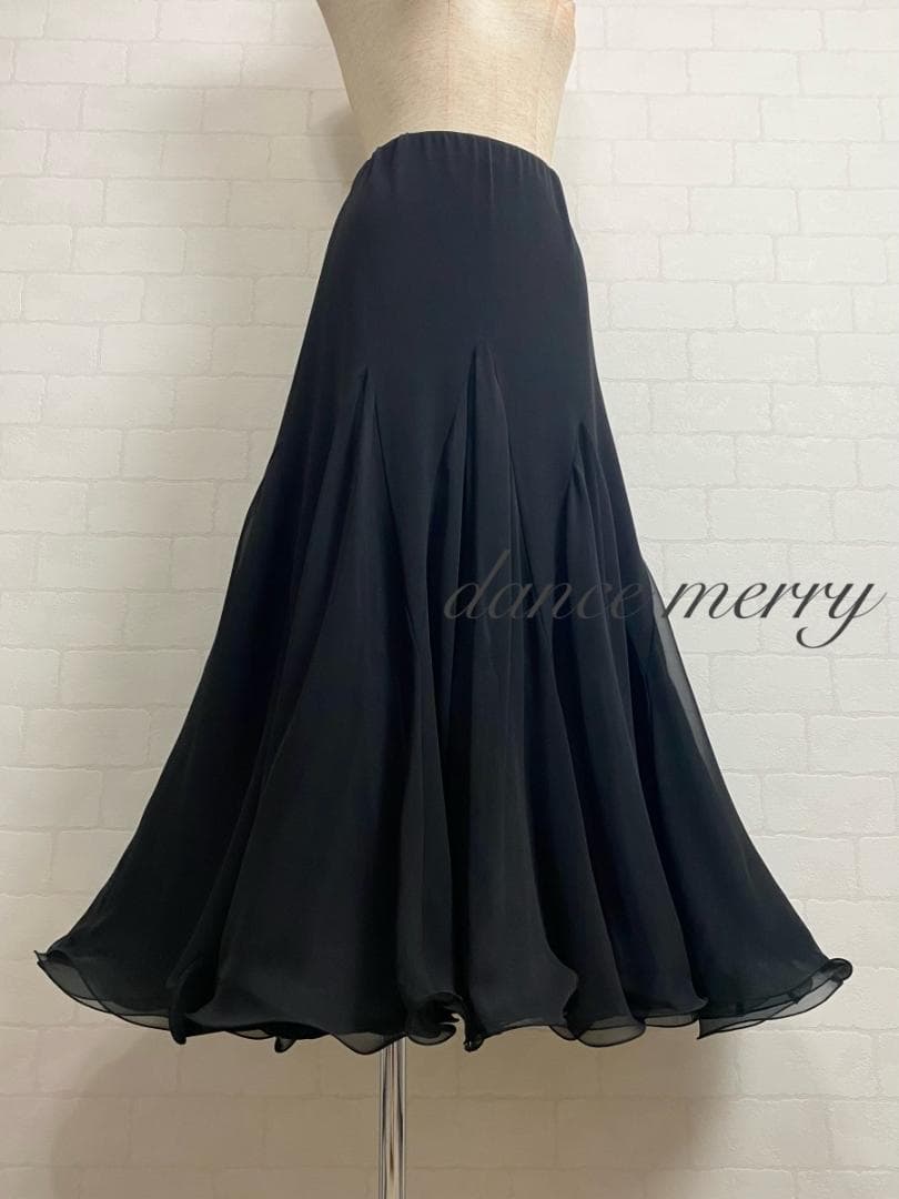 新品　豪華　社交ダンス　スカート　黒　ワルツ　パーティ　クイック　4784