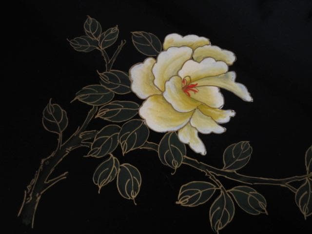 黒漆 中国美術 花鳥図 真鍮金具 茶道具 飾り棚/煎茶棚/キャビネット/書棚