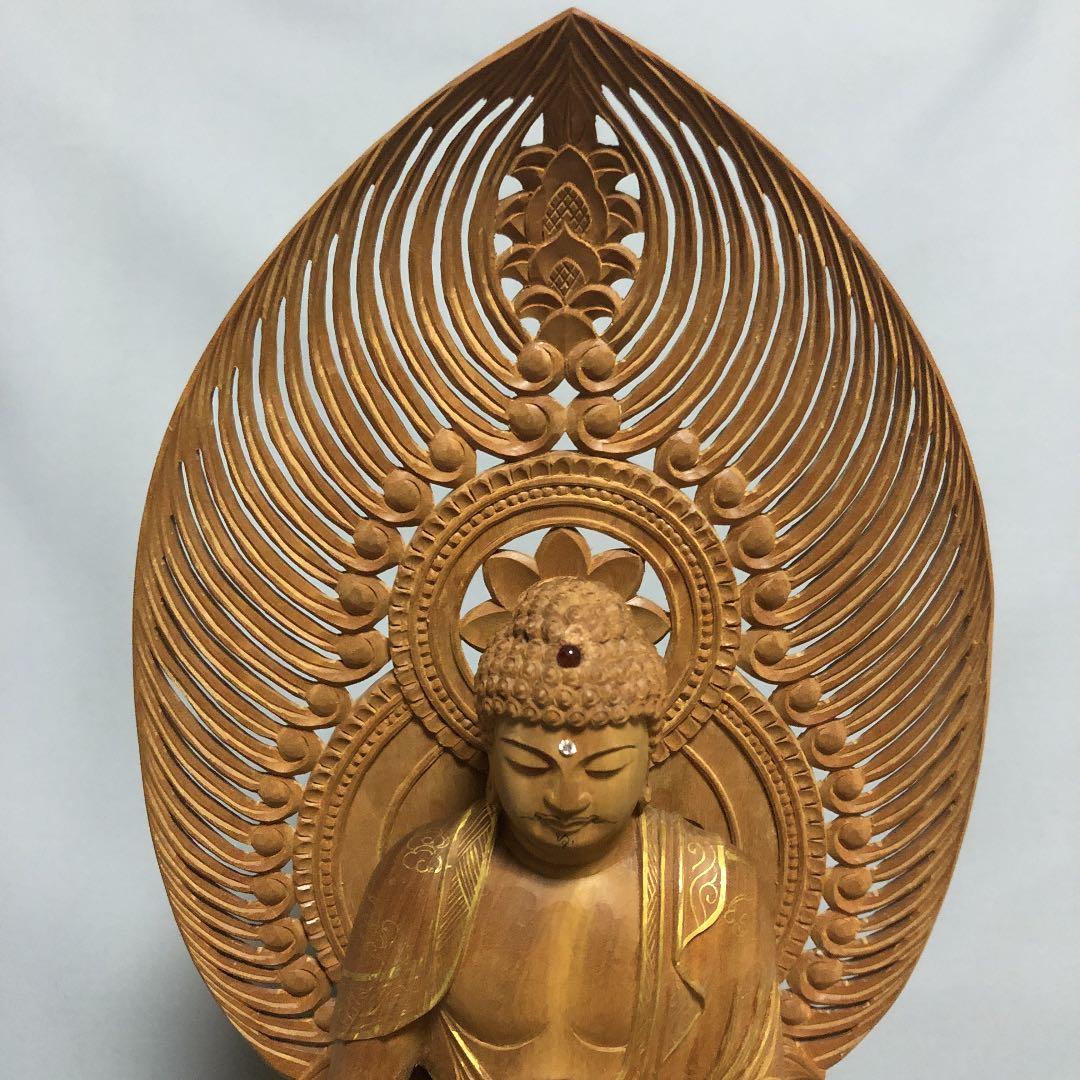 白檀　金泥書　座弥陀　仏像