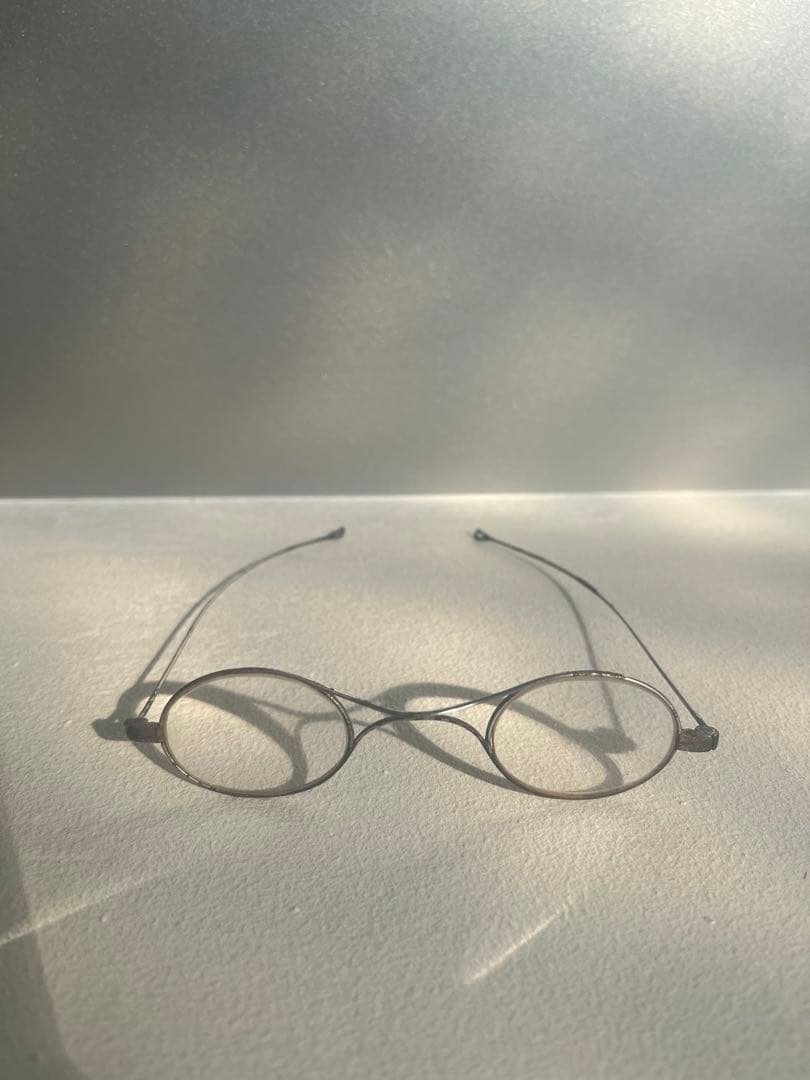 フランス　アンティーク　オーバル型　丸メガネ　Xブリッジ　おまけケース