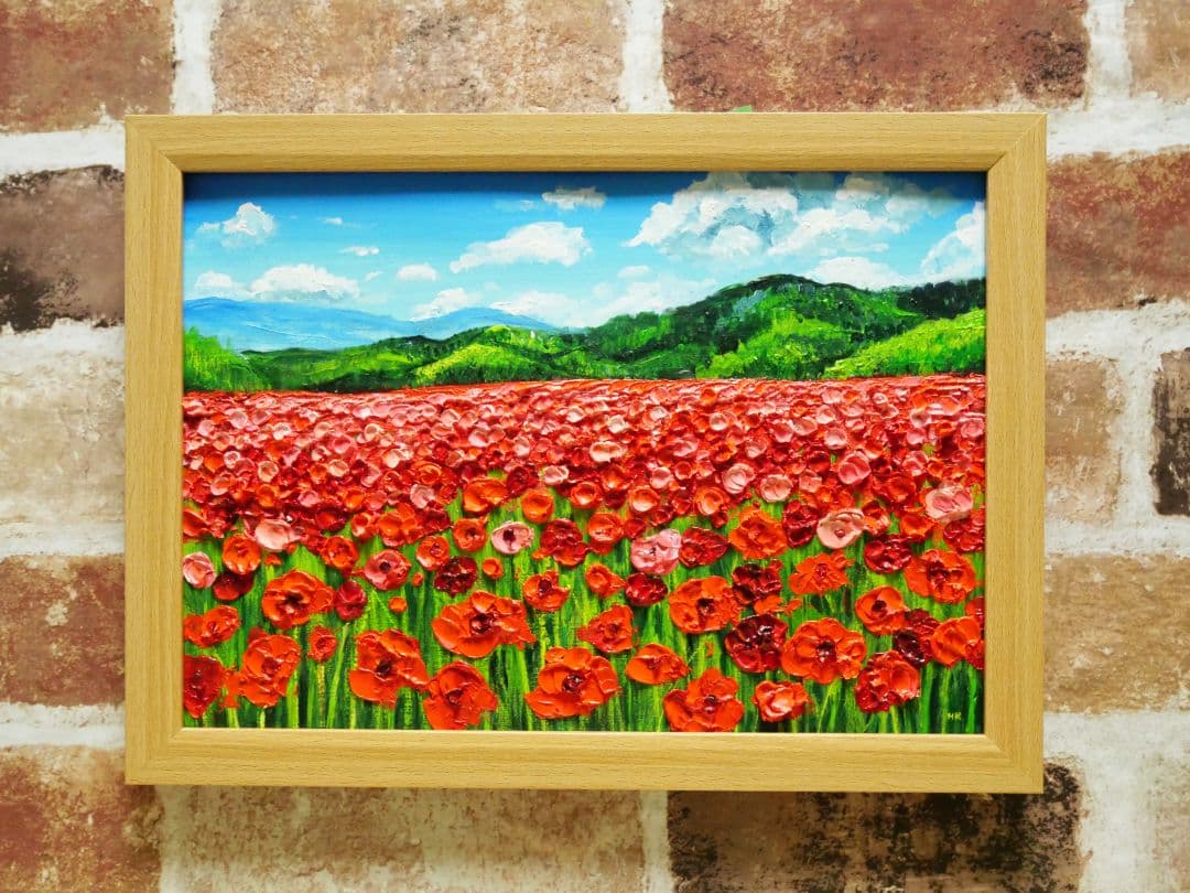 油絵 絵画 【天空の赤いお花畑】