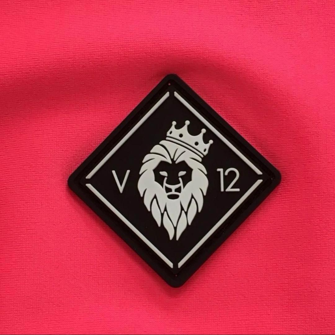 V12 半袖モックネック 蛍光ピンク メンズMサイズ