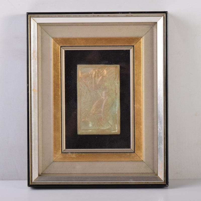 彫刻家　日展会員　浦山一雄作　銅板レリーフ　鳥人物像　額装　N　8102