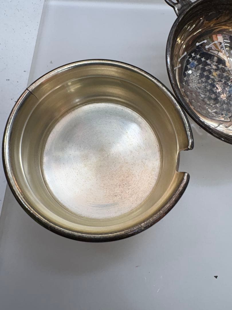 銀製ストレーナー 真珠母貝ハンドル・107g・中古品