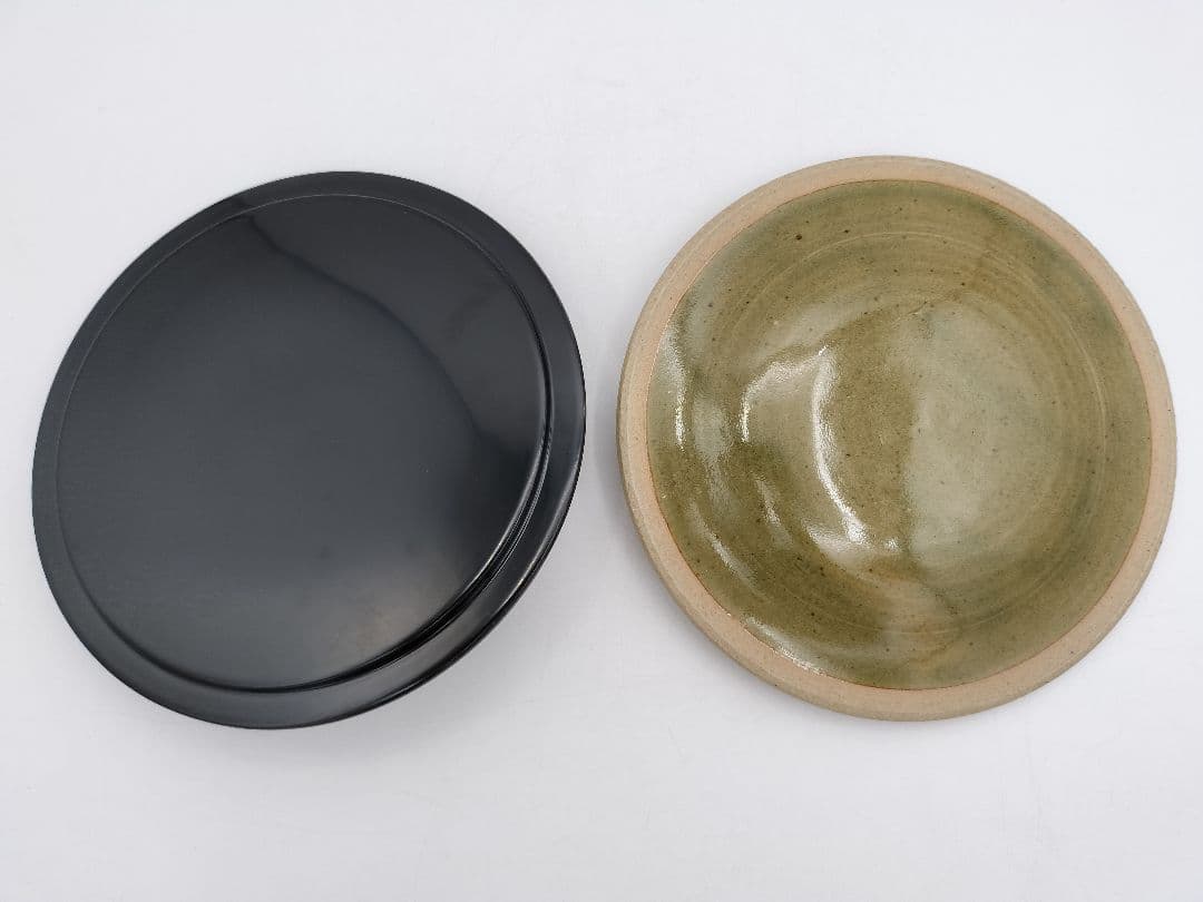 b164 【未使用】水指 捻梅 即中斎好 萬古 福森比路志 塗蓋付 木箱 茶道具