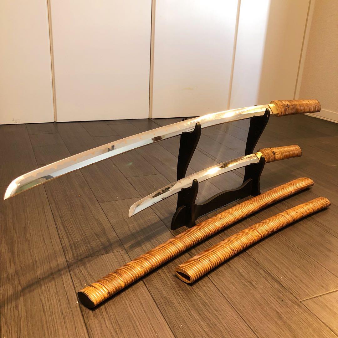 高級模造刀　 藤巻き　竹拵え　大小2本セット 太刀　脇差