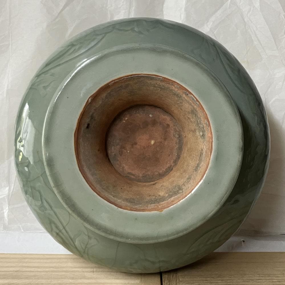 y046 中国古陶磁 青磁 印華紋 壺 木箱入り 花器 中国古美術