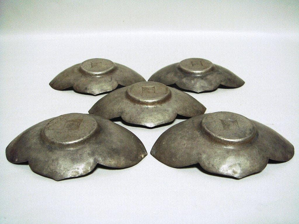 @624『中国美術 古錫 十字紋茶托 ５枚』/骨董品 古美術 古玩 アンティーク