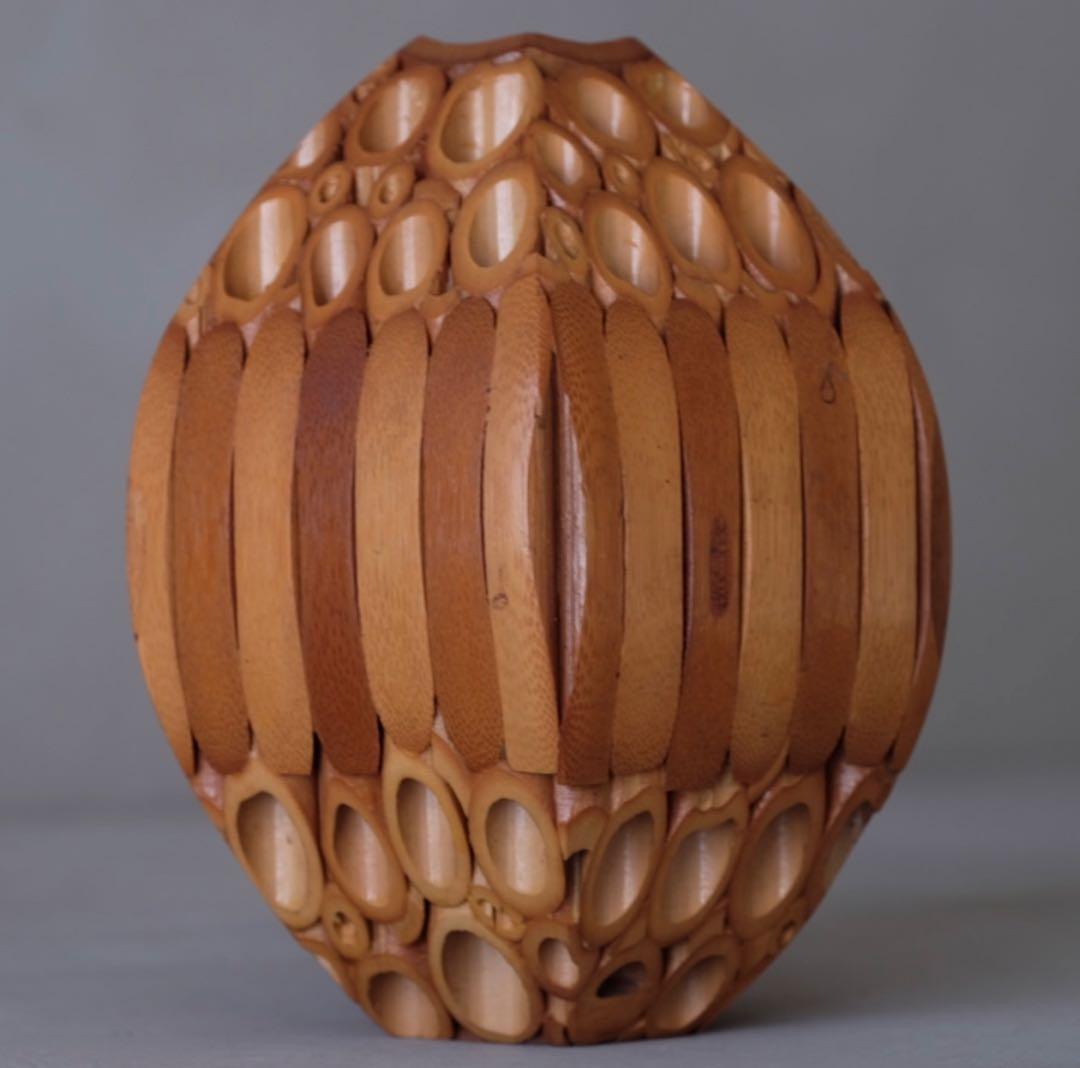 竹工芸 蜂巣文 球体 壺 花器 竹細工 花入 一輪挿 花瓶 インテリア オブジェ