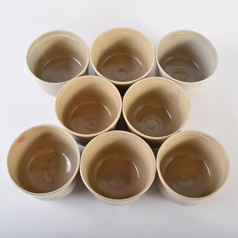 茶道具　赤膚焼　大塩正人造　御本立鶴　数茶碗　八客　共箱　V　R8550B