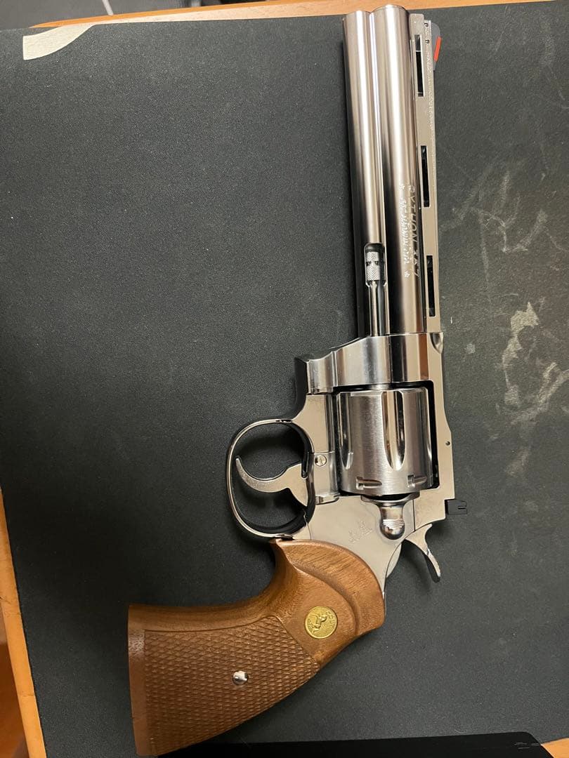 タナカ　パイソン6インチ　ステンレスフィニッシュ　木製グリップ交換済　ガスガン