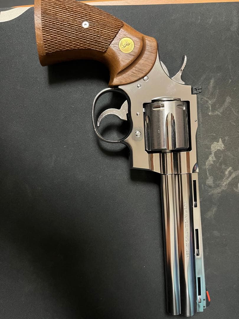 タナカ　パイソン6インチ　ステンレスフィニッシュ　木製グリップ交換済　ガスガン