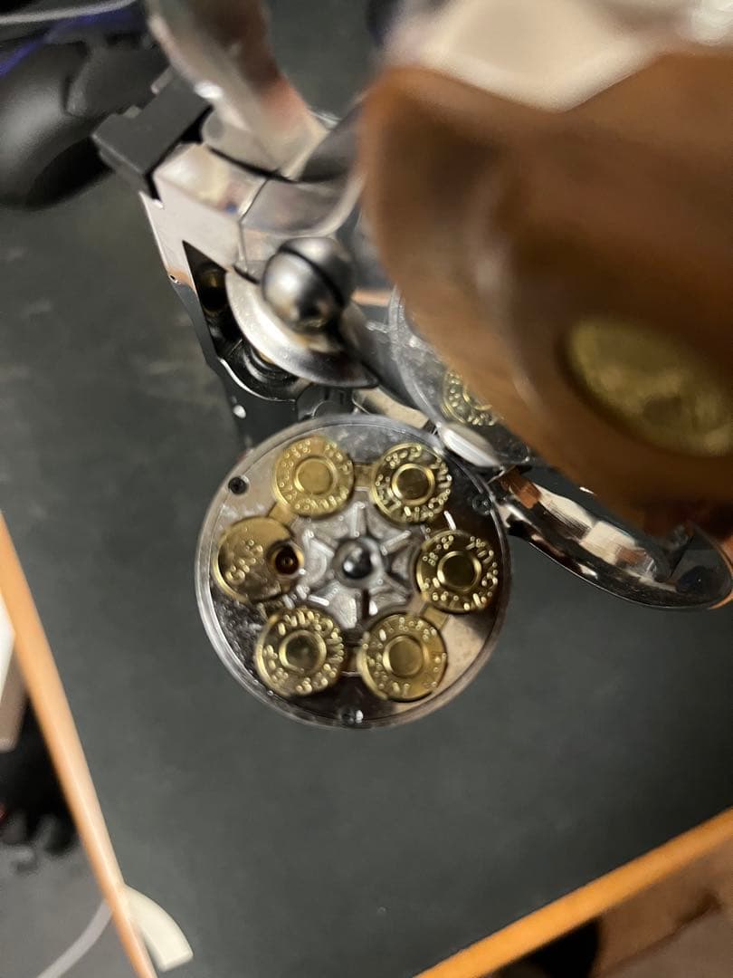 タナカ　パイソン6インチ　ステンレスフィニッシュ　木製グリップ交換済　ガスガン