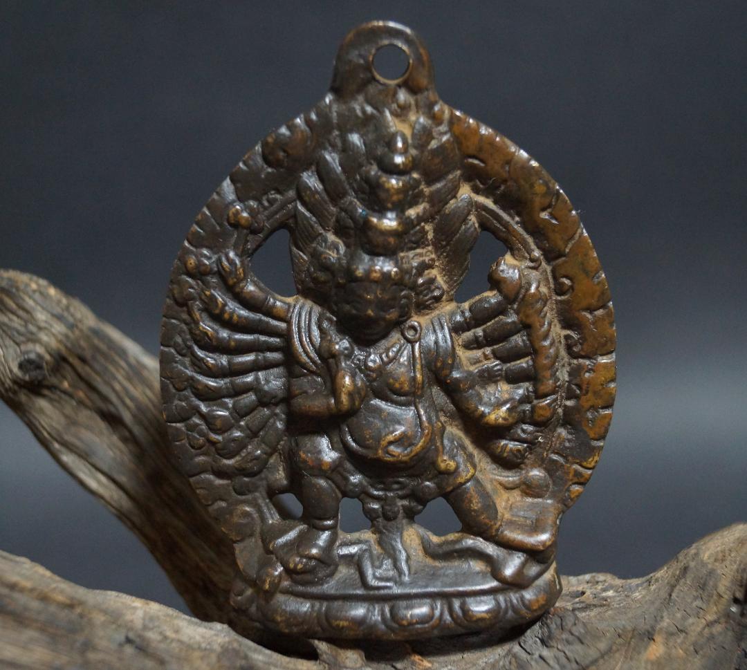 オールドチベット仏教 銅製 ドルジェマハカラカラチャクラ仏像 お守り仏像 懐中仏