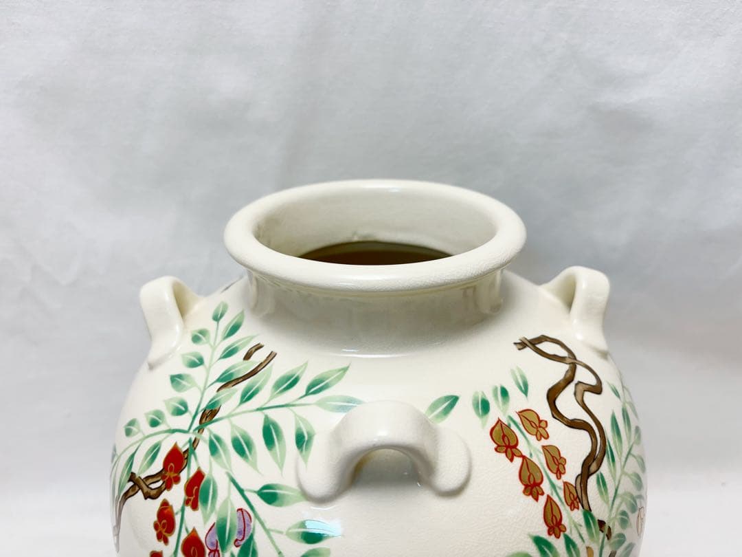 未使用 茶道具 菁宝作 仁清写 藤 飾壺 口覆仕服 網 飾り紐3本 口紐付共箱