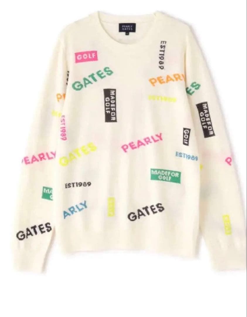 パーリーゲイツレディース ウールカシミヤ ロゴ柄クルーネックニットプルオーバー