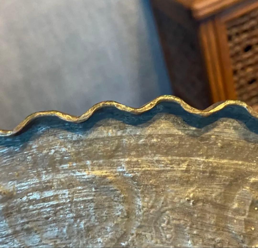 アンティーク カジャール朝　銅彫金装飾39cmプレート・鑑賞スタンド付４点セット